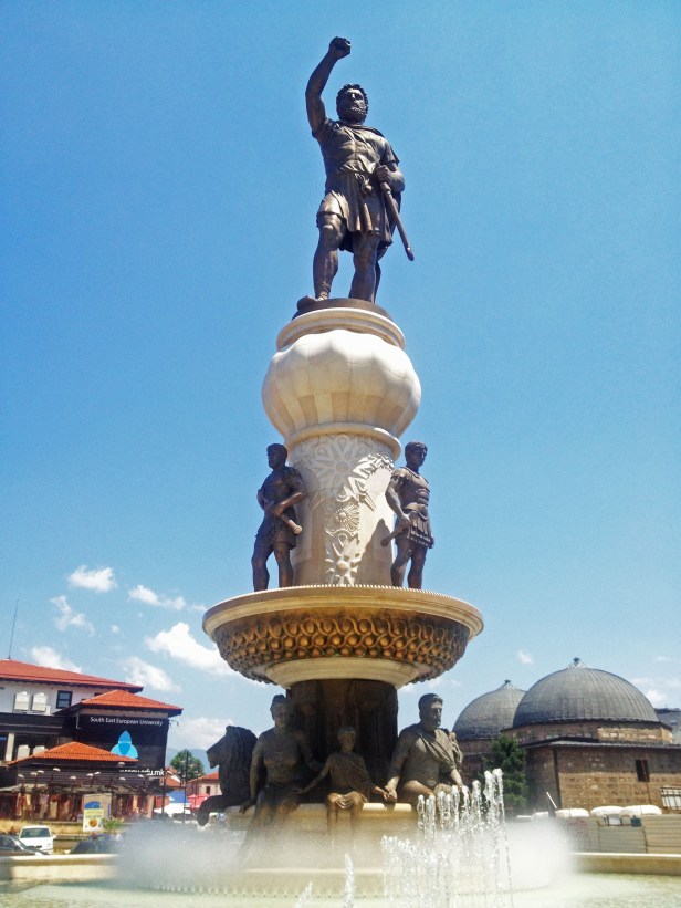 Imposing series of statues near the entrance of the Old Bazaar -- the largest in the Balkans.