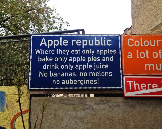 One of the many art installations in Užupis.